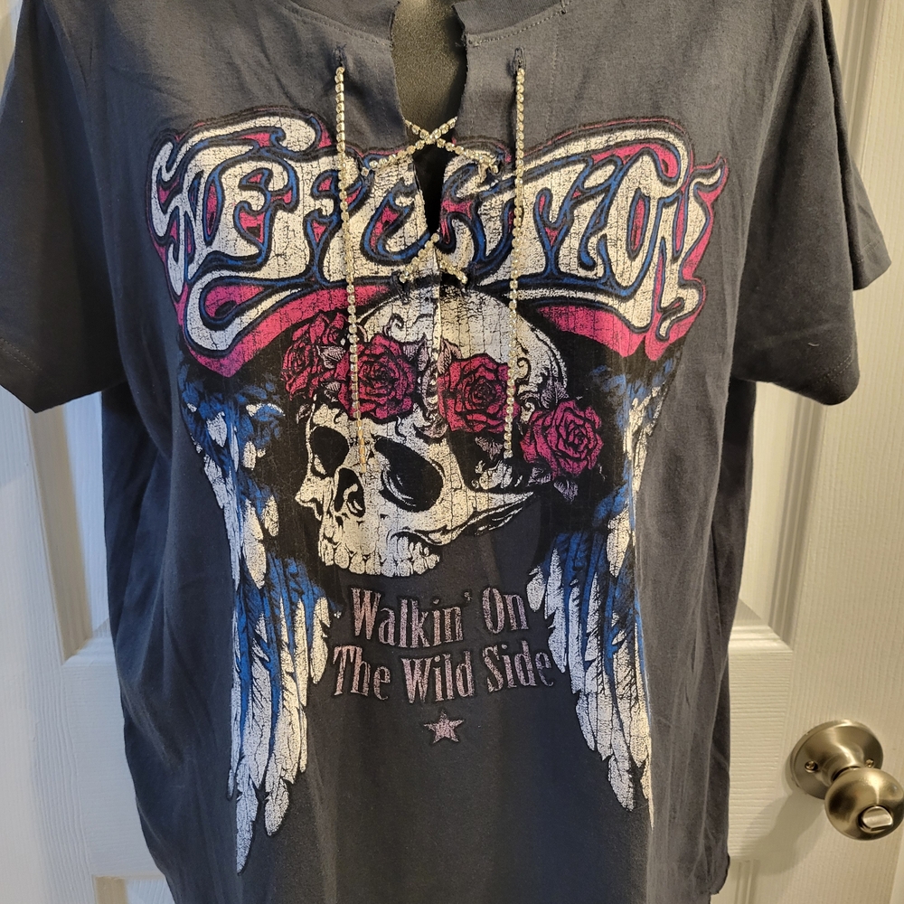 Affliction Skull Tee - Black and Pink